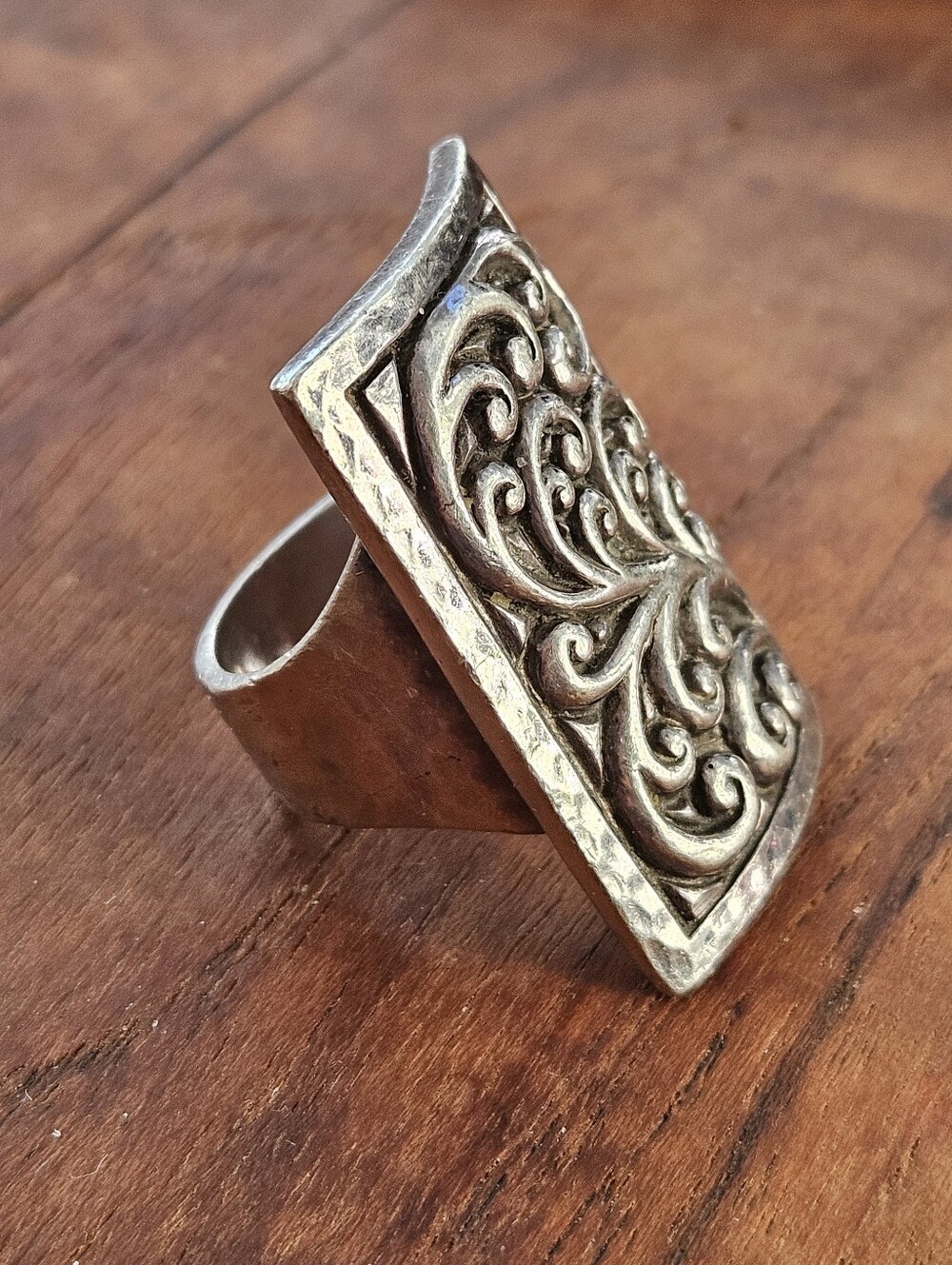 Designer Lois Hill Chunky Sterling Silver 925 Rectangular Scrollwork Ring Size 7